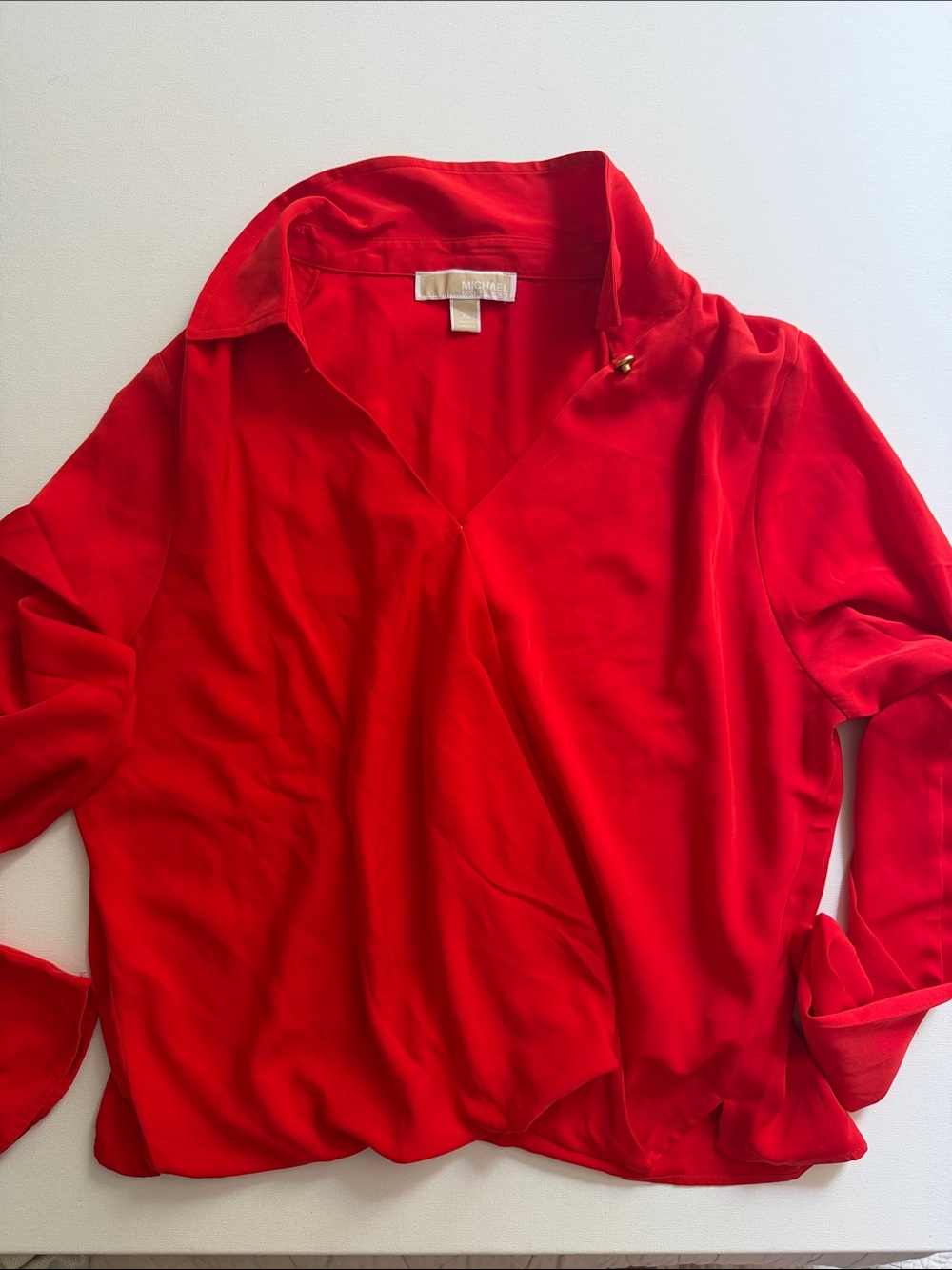 MICHAEL Michael Kors Bright Red V-Neck Collared Blouse